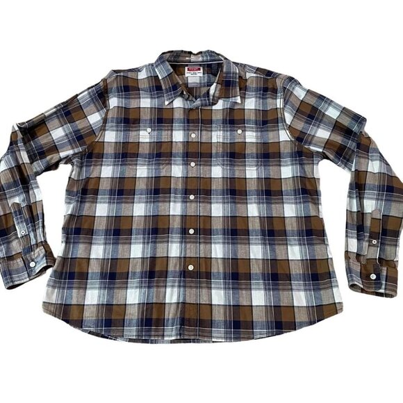 Wrangler Long Sleeve Button Down Shirt Men’s Size 2XL Brown Plaid Comfort Flex - Picture 1 of 5